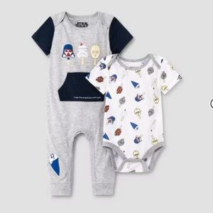 DISNEY  & HAPPY THREADS Baby Boys size 6 months 2 piece Star Wars Romper Set NEW